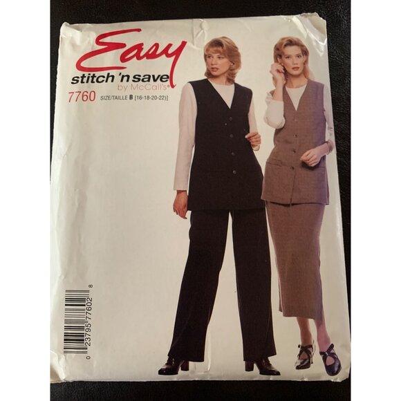 McCall's Misses Shirt Vest Pant Skirt Sewing Pattern Sz 16 - 22 7760 - Uncut - Picture 8 of 9